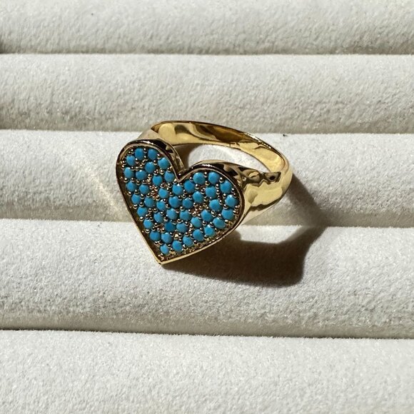 Heart-Shaped Gold-tone Ring Size 6 1/4 Flirt By Park Lane Jewelry Turquoise Blue - Picture 7 of 10